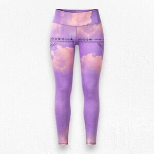 Teeki Purple Pink Cloud Print Recycled PET High Rise Yoga Leggings Size Medium